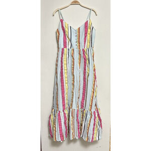 J CREW DRESS WOMEN'S 6 TIERED MIDI STRIPED SEERSUCKER RIBBONS